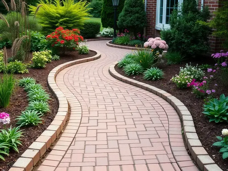 Paver walkway with garden borders