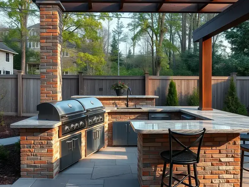 Custom outdoor kitchen with brick